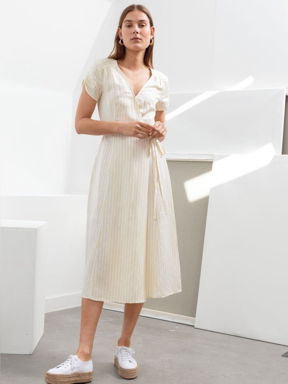 & Other Stories Striped Linen Blend Wrap Dress size 4